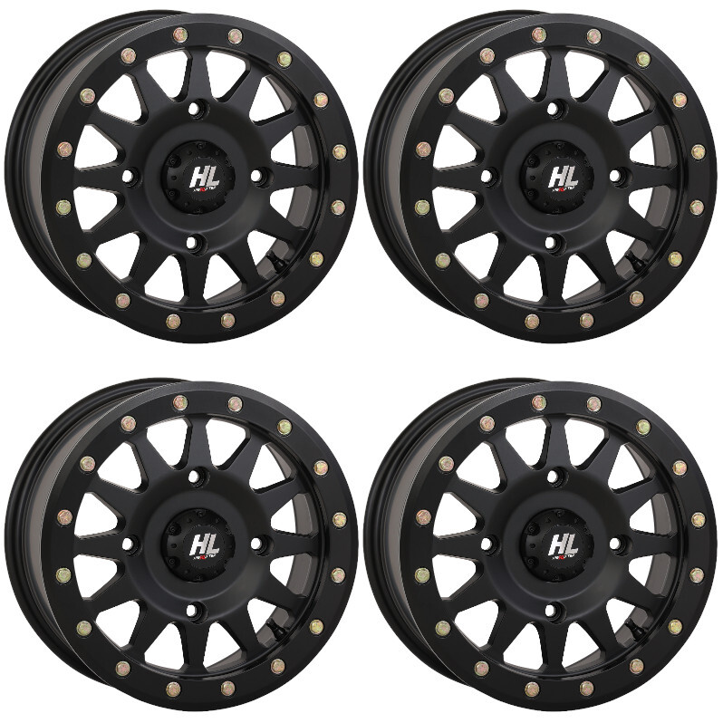 4 ATV/UTV Wheels Set 14in High Lifter HLA1 Beadlock Matte Black 4/156 5 ...