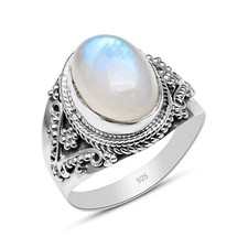 Natural Moonstone Gemstone Solid 925 Sterling Silver Beaded Ring Gift For Her