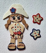 July Mini Calendar Girl Brown Hair. Scrapbook, Card making Paper Piecing