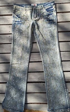 Vintage Y2K Tag 1080 Blue Low Rise Studded Club Rave Bratz Flare Jeans Sz 32"
