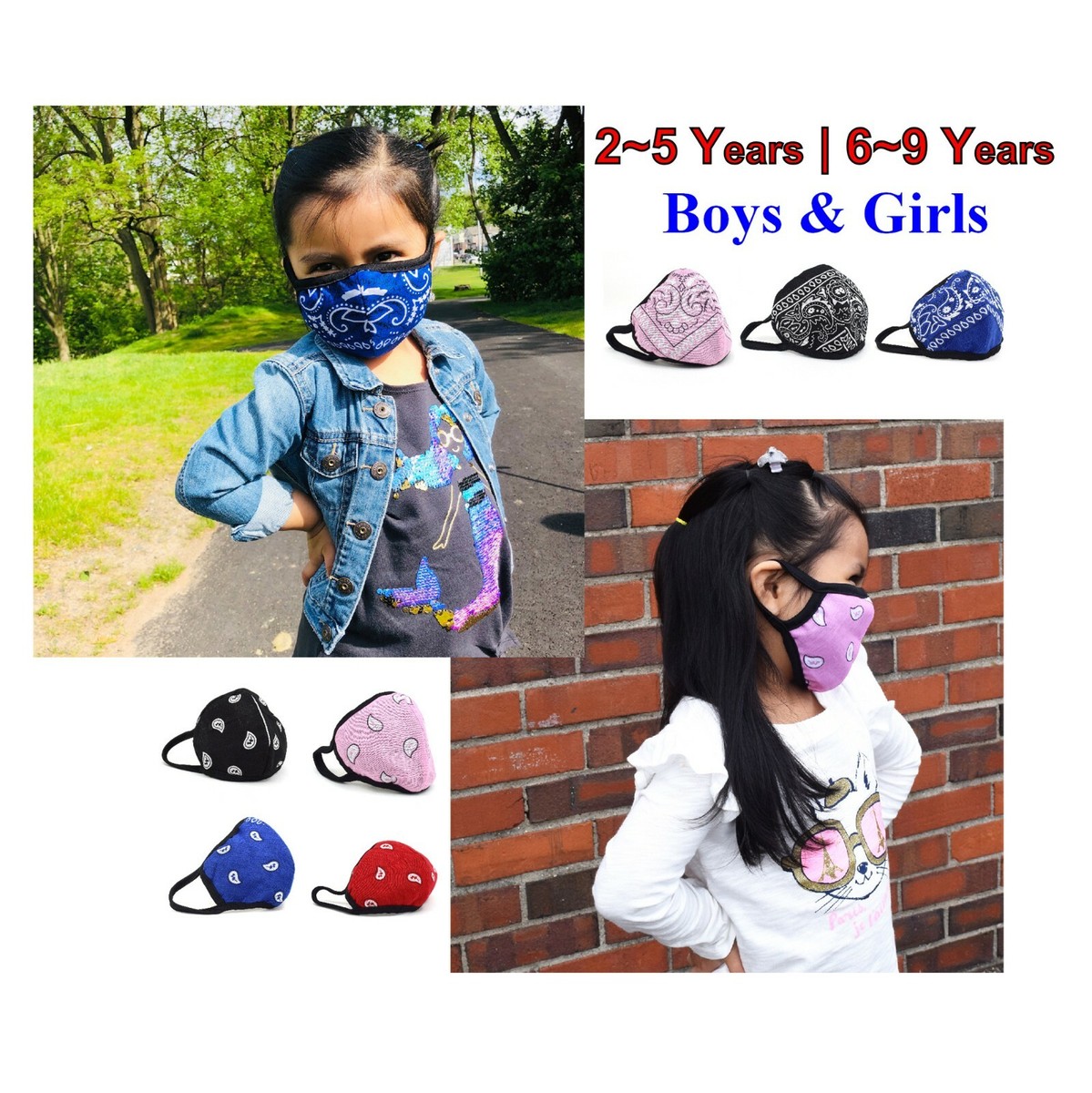 Kids Fashion Face Mask Cover Bandana Washable 2~5 and 6~9 Years