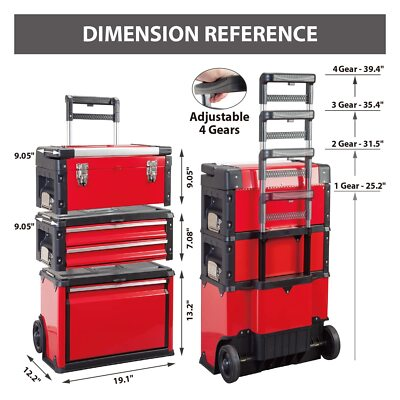 #ad #ad BIG RED Stackable Portable Metal Tool Box Organizer with Wheels 2 DrawersRed $155.99