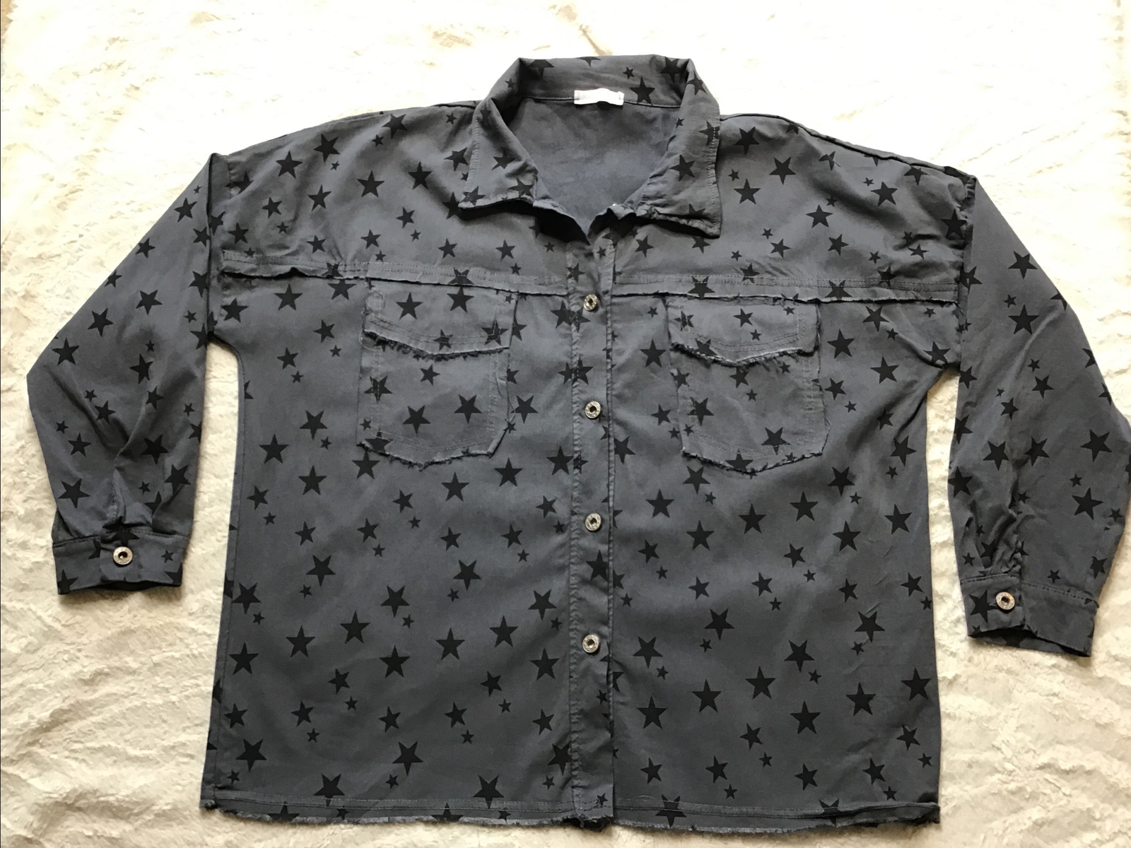 Made in Italy Grey & Black Star Print Stretch Over Shirt - Sz XL 22/24