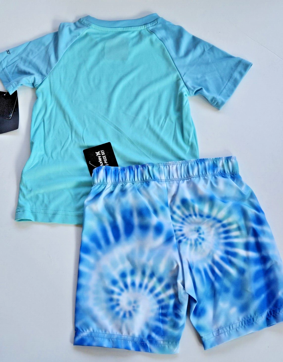 HURLEY Toddler Boy's 2T 2 Pc Swim Shorts Rash Guard Set Blue Tie