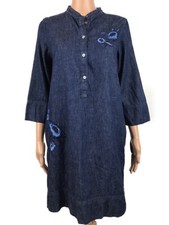 Ralph Lauren Embroidered Denim Shift Dress Relaxed Pockets 3/4 Sleeve Blue Sz 4