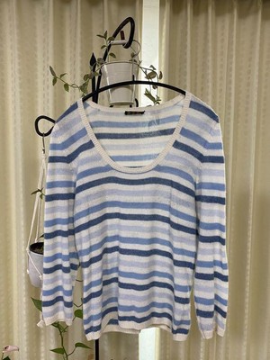 Loro Piana Luxury Cashmere Sweater 3/4 Sleeve Striped 100