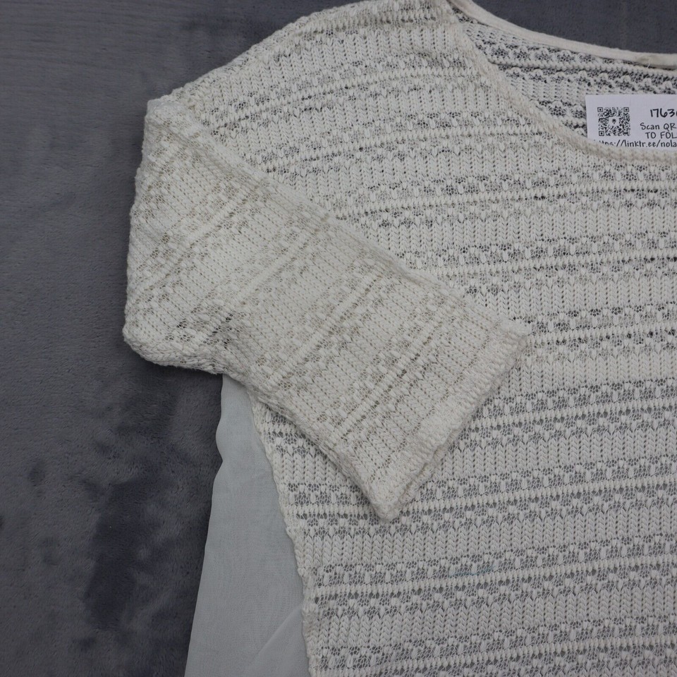 Popsy Shirt Womens White Boat Neck Quarter Sleeve Front Knitted Casual