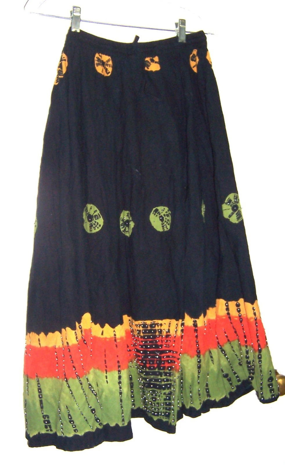 Fashion Full Length Black Cotton Beaded Skirt One Size Fits Most FREE SIZE