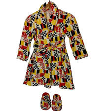 Handmade by Grandma Youth Robe And Slippers Nautical Sailing Terry Cloth Vintage