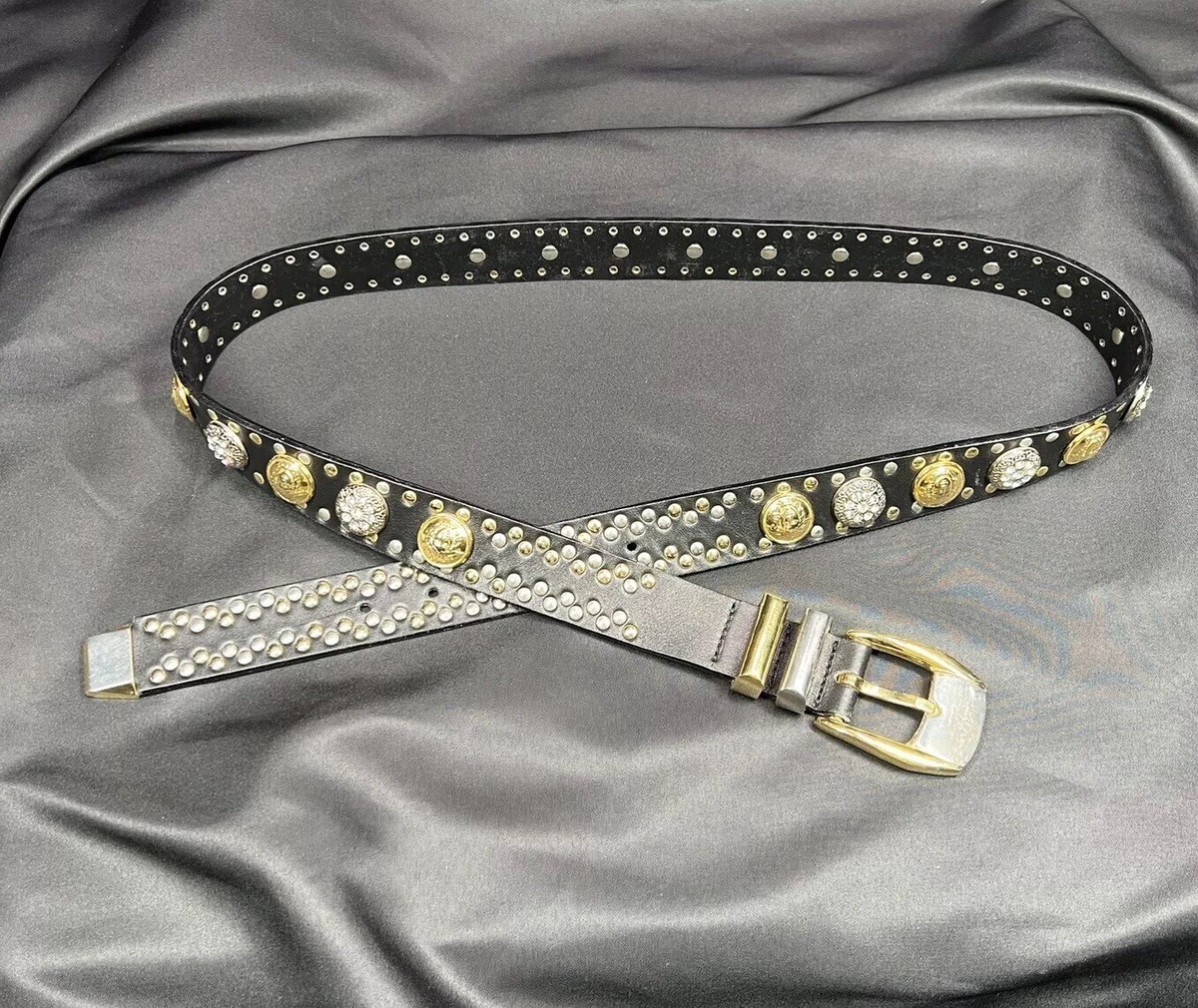 GIANNI VERSACE Mens Black Studded Rhinestone Medusa Head GIANNI VERSACE Mens Black Studded Rhinestone Medusa Head