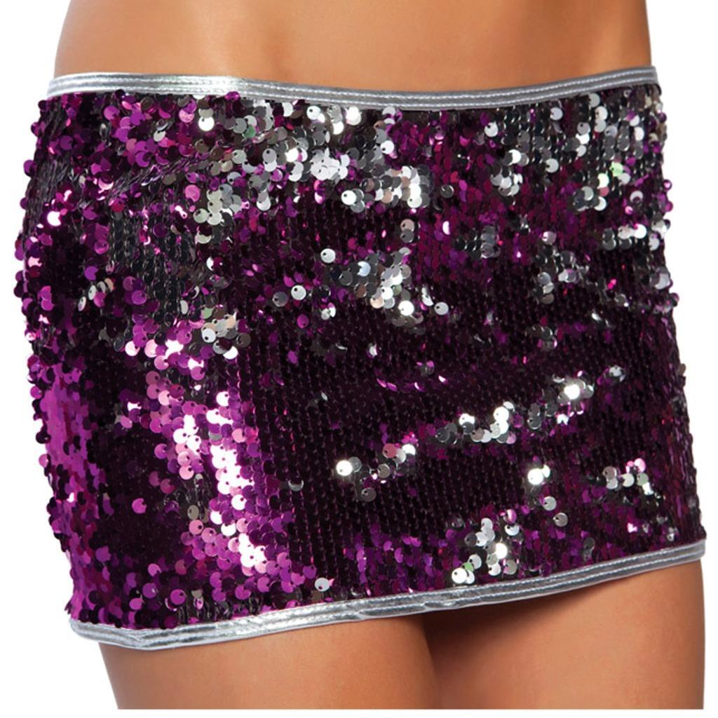 Sequin Mini Skirt Two Toned Shiny Metallic Low Rise Fuchsia Silver