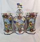 Antique Delft 3-piece vases garniture - fisherman