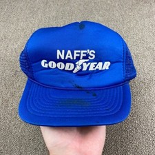 Naffs Goodyear Hat Snapback Cap Blue Trucker Mesh Tires Auto Car VTG