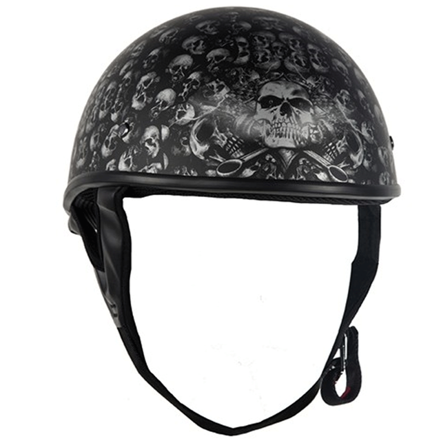 DOT Approved Motorcycle Half Helmet Grey Skull Flat Black Biker Cruiser