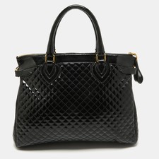 Roberto Cavalli Black Quilted Patent Leather Grand Tour Tote