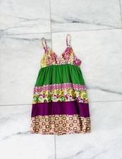 Y2K Vintage OP Dress Floral Colorful Knee Sleeveless Women Large Art Boho Kitsch