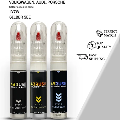 4BRUSH for VW,AUDI,PORSCHE LY7W SILBER SEE Touch Up Paint Scratch Repair Kit Pen Brush
