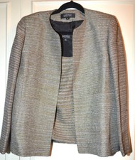 Kasper Jacket & Vest Set Duo Silk Blend Mix Ladies Khaki Silver Gold Silver Uk10
