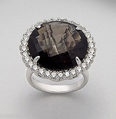 Massiver Sterlingsilber echter natürlicher Rauchtopas 1'' Heiligenschein Cocktail Ring 13,82 g