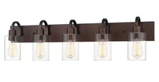 JAZAVA 37 in. 5-Light Oil Rubbed Bronze Vanity Light with Clear Glass Shades