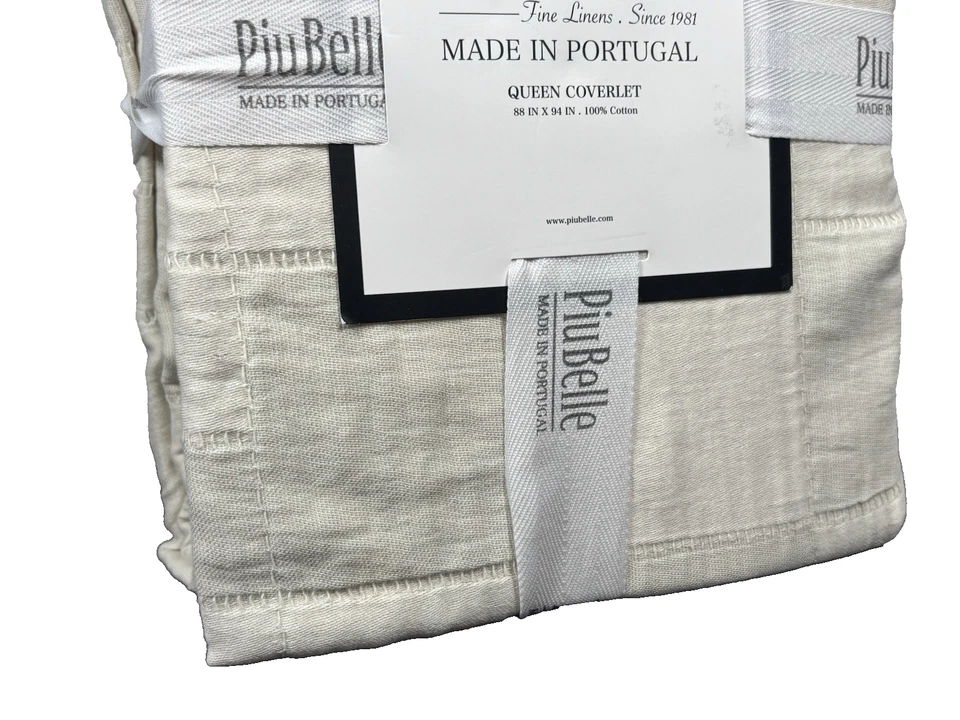 PiuBelle Queen Coverlet Ivory White 100% Cotton Textured Woven Made in Portugal - Image 3 of 4