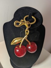 New Red Cherry Keychain Or Bag Charm With Gold Accents