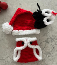 Handmade Holiday Santa Hat Diaper Set w/Boots Booties Size: 0-3 Months Brand New