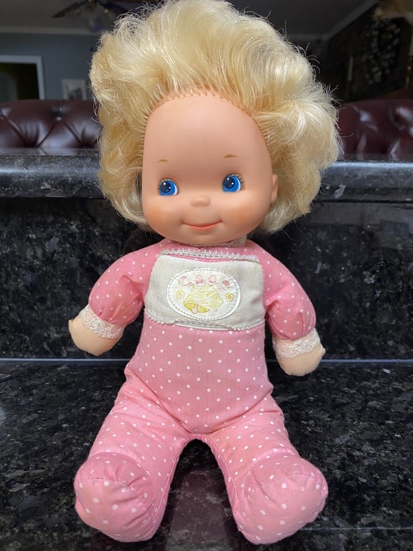 Vintage 1981 Mattel La La Jingle Baby Doll Rattle Chime Blonde Hair Blue Eyes