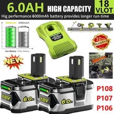 1丨6PCS For Ryobi P108 18Volt ONE Battery & Charger Plus LI-ION 6.0Ah Capacity US