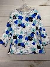 All Hours Womens Top L Floral Studded Liquid Knit 3/4 Sleeve Slinky USA Made