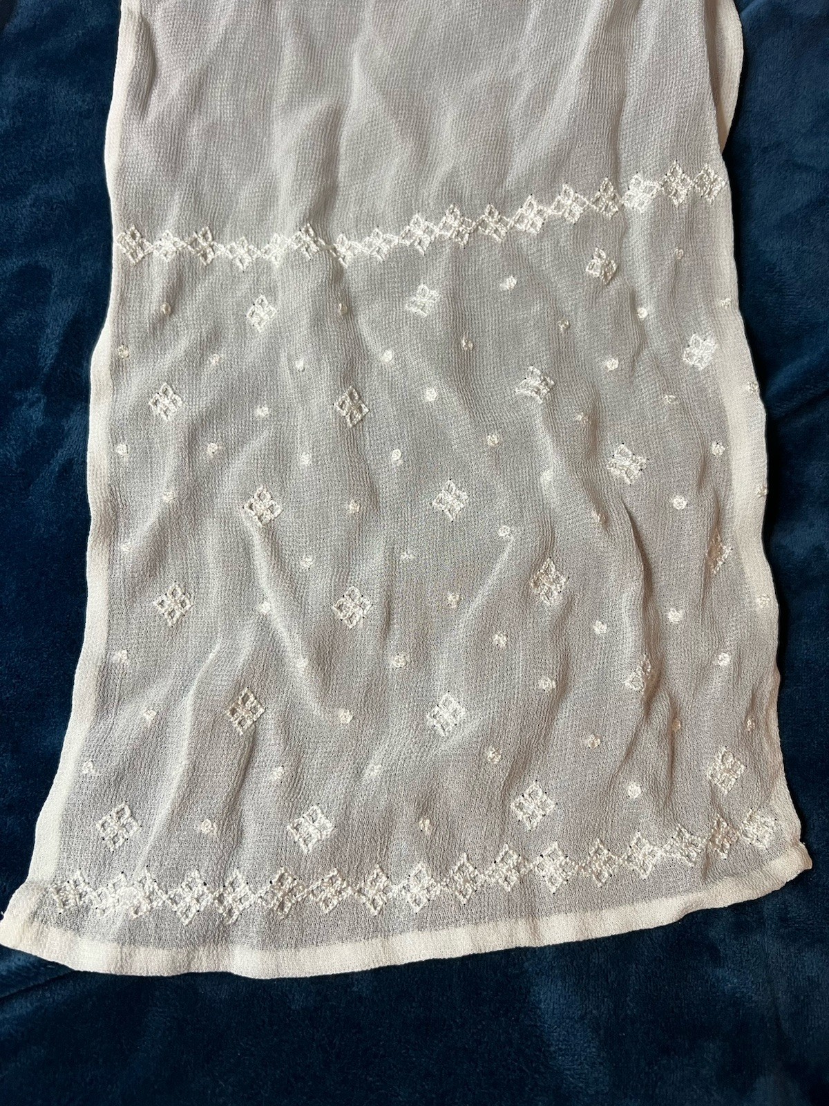White Sheer Embroidered Rectangular Scarf 9x64” - image 2