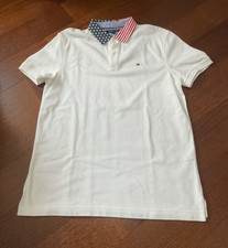Tommy Hilfiger polo white, American flag collar - M
