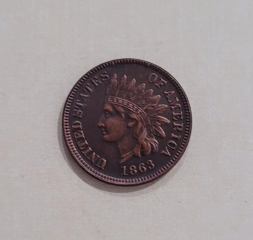1863 Indian Head Cent - Full Liberty and 3 Clear Diamonds - AU- Condition