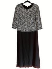 Alex Evenings Women's 3/4 Sleeve Stretch Lace Bodice Mock One Piece Gown.