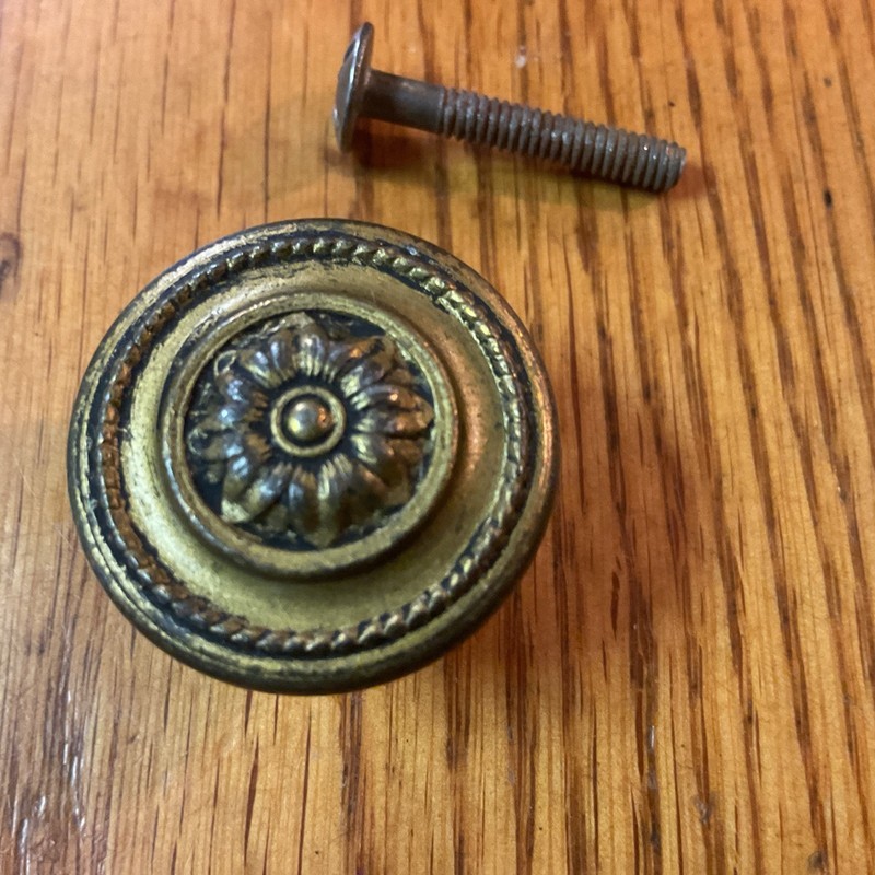 vintage solid brass round knob Heavy  Floral Center Pull Hardware