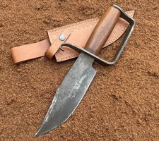 Custom Handmade Carbon Steel Wooden Handle D-Guard Hunting Survival Bowie Knife