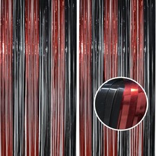 2 Pack Black Red Tinsel Photo Backdrop Curtains