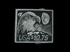 SL03114 VINTAGE 1970s  BALD EAGLE USA 10.75 STAMP ARTWORK  BELT BUCKLE
