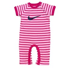 Image of Vintage Y2K Nike Big Swoosh Baby Romper Pink Striped Valentines 6-9 Months NEW