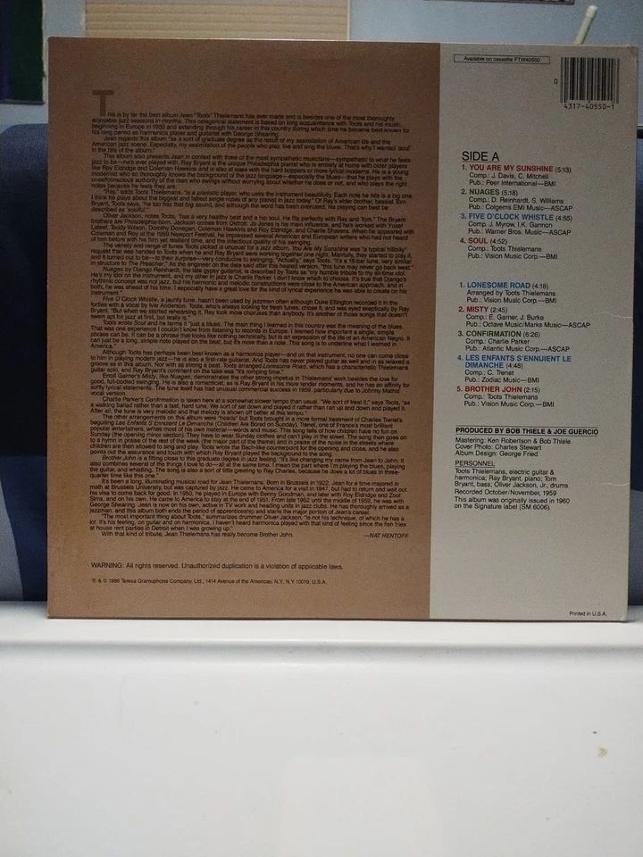 TOOTS THIELEMANS The Soul of EX DOCTOR JAZZ LP Ray Bryant RARE BLANK LABEL ERROR - Image 3 of 4