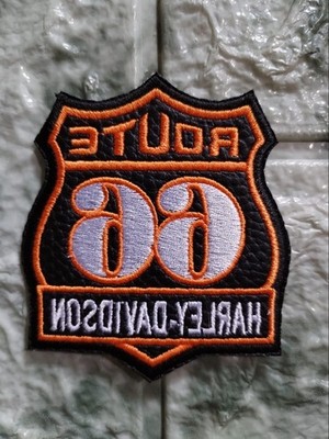 Route 66 HD style patch for sewing onto a jacket, made of synthetic leather