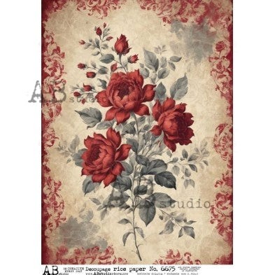 Vintage Rose Floral | A4 Rice Paper | Paper for Decoupage | AB Studios