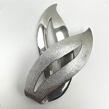 Vintage 80s Textured Abstract Leaf Brooch Pin Silver Tone Women's Jewelry Retro