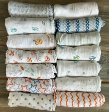 Aden + Anais Swaddle Receiving Baby Blankets Lot Of 14 Loveys Animals Stars Cars