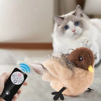 Remote Control Interactive Cat Toys Flying Bird Flapping Wings Sparrow Toy