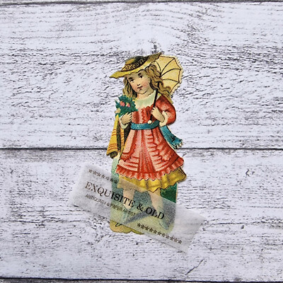 um 1900 Mädchen Kleid Sonnenschirm Victorian Glanzbild Prägedruck Luxuspapier