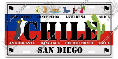 Chile Decorative License Metal Plate Vintage Travel Flag Sign Wall Tin Plaque