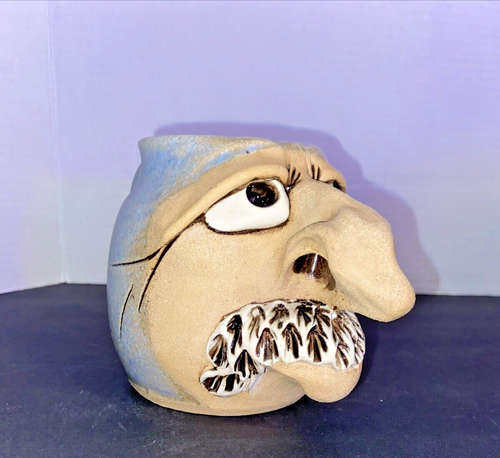Funny Ugly Face 3D Art Pottery Coffee Tea Mug Cup Handmade Stoneware Signed - Picture 3 of 10