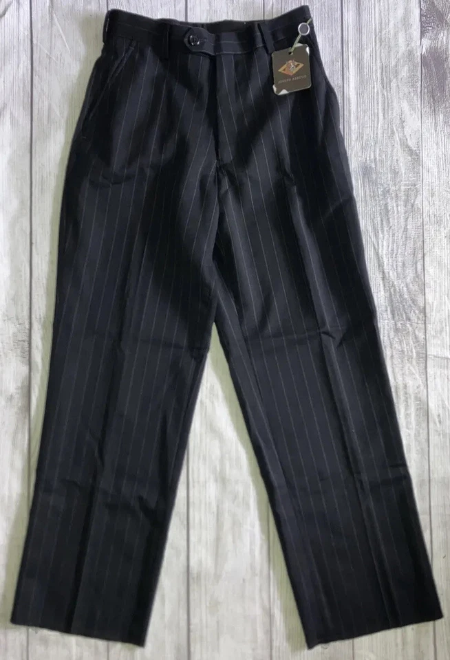 Pantalones de vestir a rayas negros con frente plano de lana Joseph Abboud 10R nuevos con etiquetas para niños Foto 2 de 4