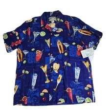 Paradise Found Mens Lrg Hawaiian Cocktail Martini Button Down Short Sleeve Shirt